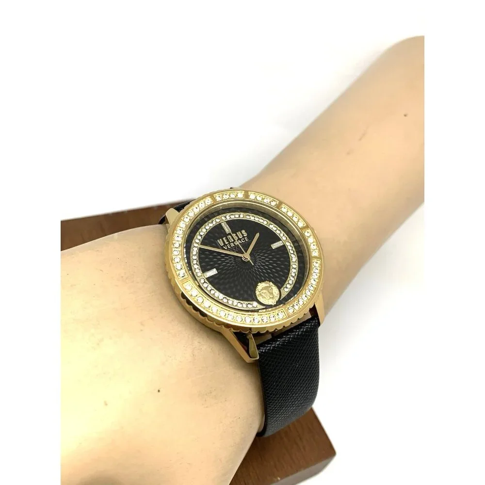 Versus by Versace Women's Watch VSPLM2521 Black Dial Gold Case Leather Band 40mm